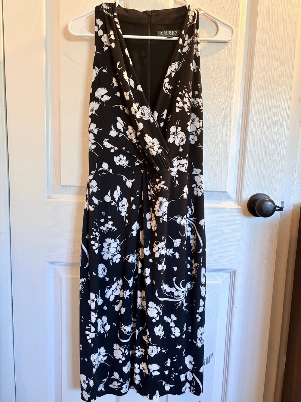 Ralph Lauren Formal Black and White Floral Wrap Style Dress | Women’s Size 8